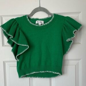 Day + Moon Green Ruffle Cropped Sweater M